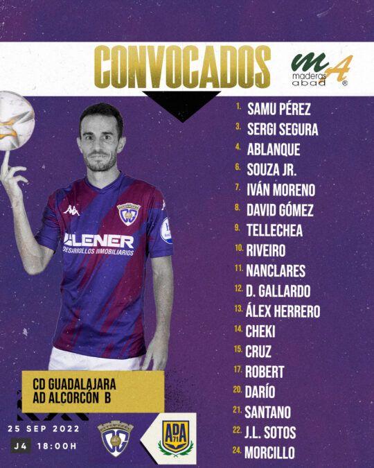 Convocatoria del C.D. Guadalajara para enfrentarse a la A.D. Alcorcón ‘B’
