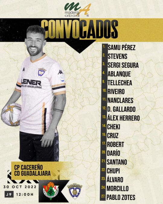 Convocatoria del C.D. Guadalajara para enfrentarse al C.P. Cacereño