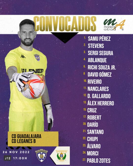 Convocatoria del C.D. Guadalajara para recibir al C.D. Leganés ‘B’