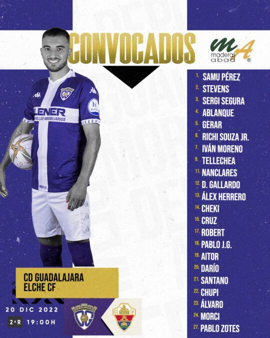 Convocatoria del C.D. Guadalajara para enfrentarse al Elche C.F.