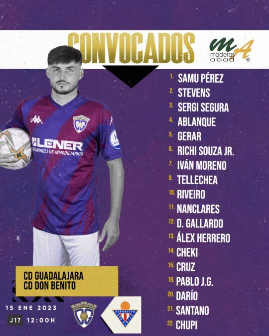 Convocatoria del C.D. Guadalajara para recibir al C.D. Don Benito