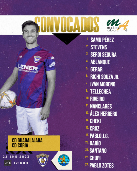 Convocatoria del C.D. Guadalajara para medirse al C.D. Coria