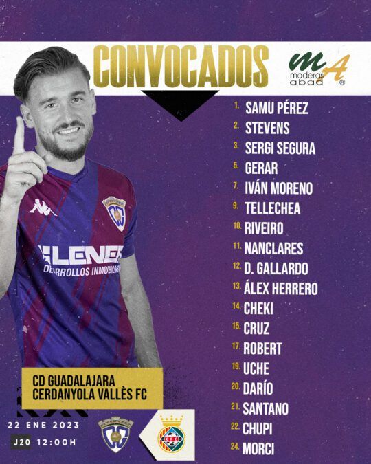 Convocatoria del C.D. Guadalajara para recibir al Cerdanyola del Vallès F.C.
