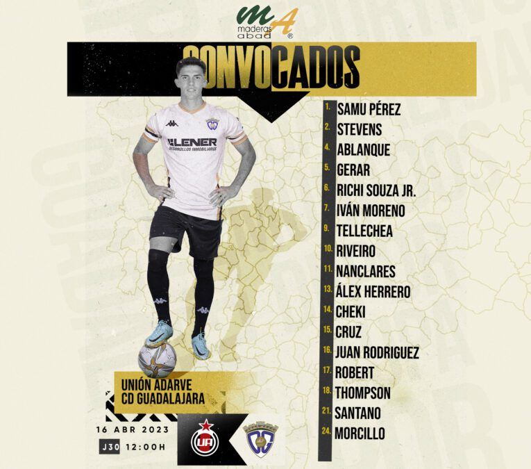 Convocatoria del C.D. Guadalajara para enfrentarse al Unión Adarve
