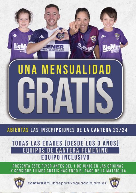 Abierto el plazo de inscripción para formar parte de la cantera del C.D. Guadalajara 2023/24