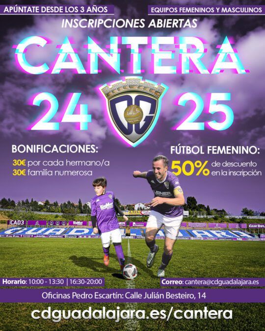 Abierto el plazo de inscripción a la cantera del C.D. Guadalajara 24/25 en equipos masculinos y femeninos